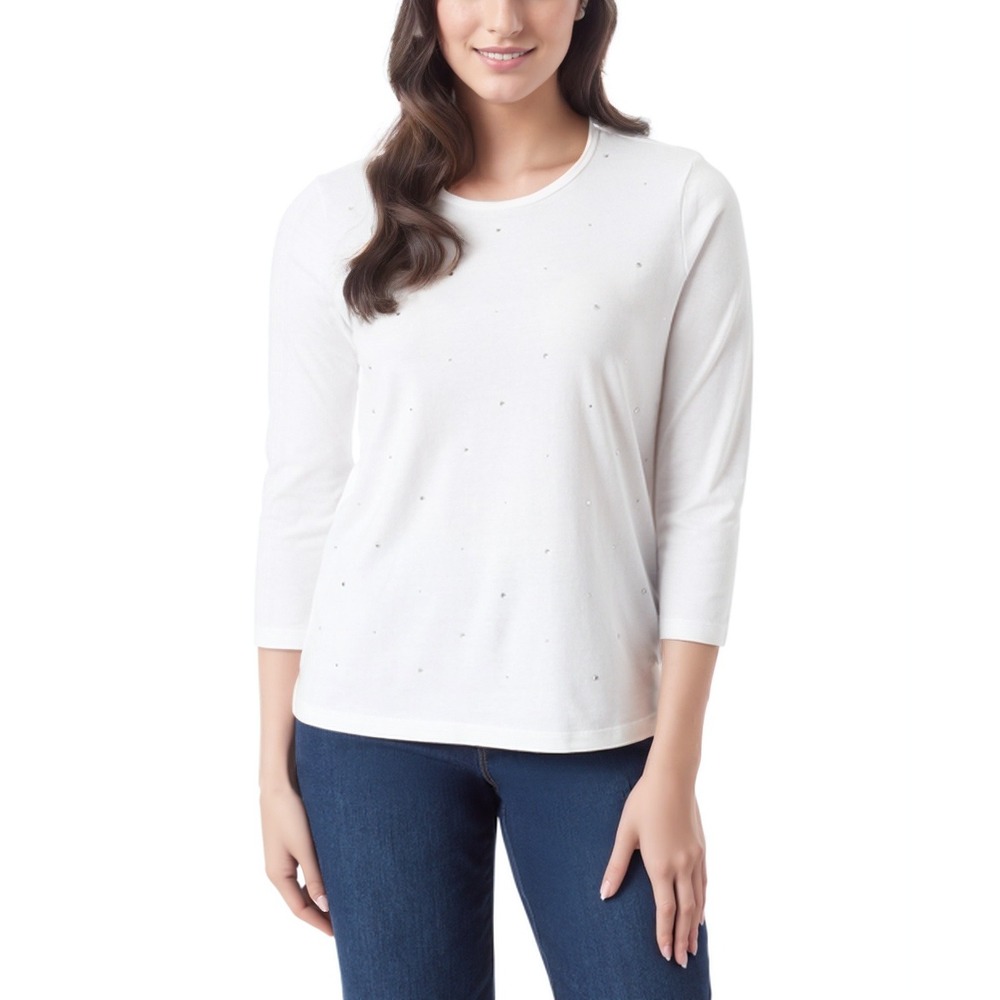 Gloria‎ Vanderbilt Amanda Glitz Tee Womens Medium White Minimalist Soft Girl NWT